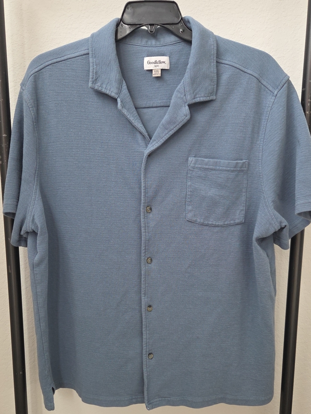 Goodfellow & Co Men’s Slate Blue Short-Sleeve Button-Down Shirt XXL Casual Knit